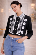 Women's Soft Denim Embroidered Crop Shirt