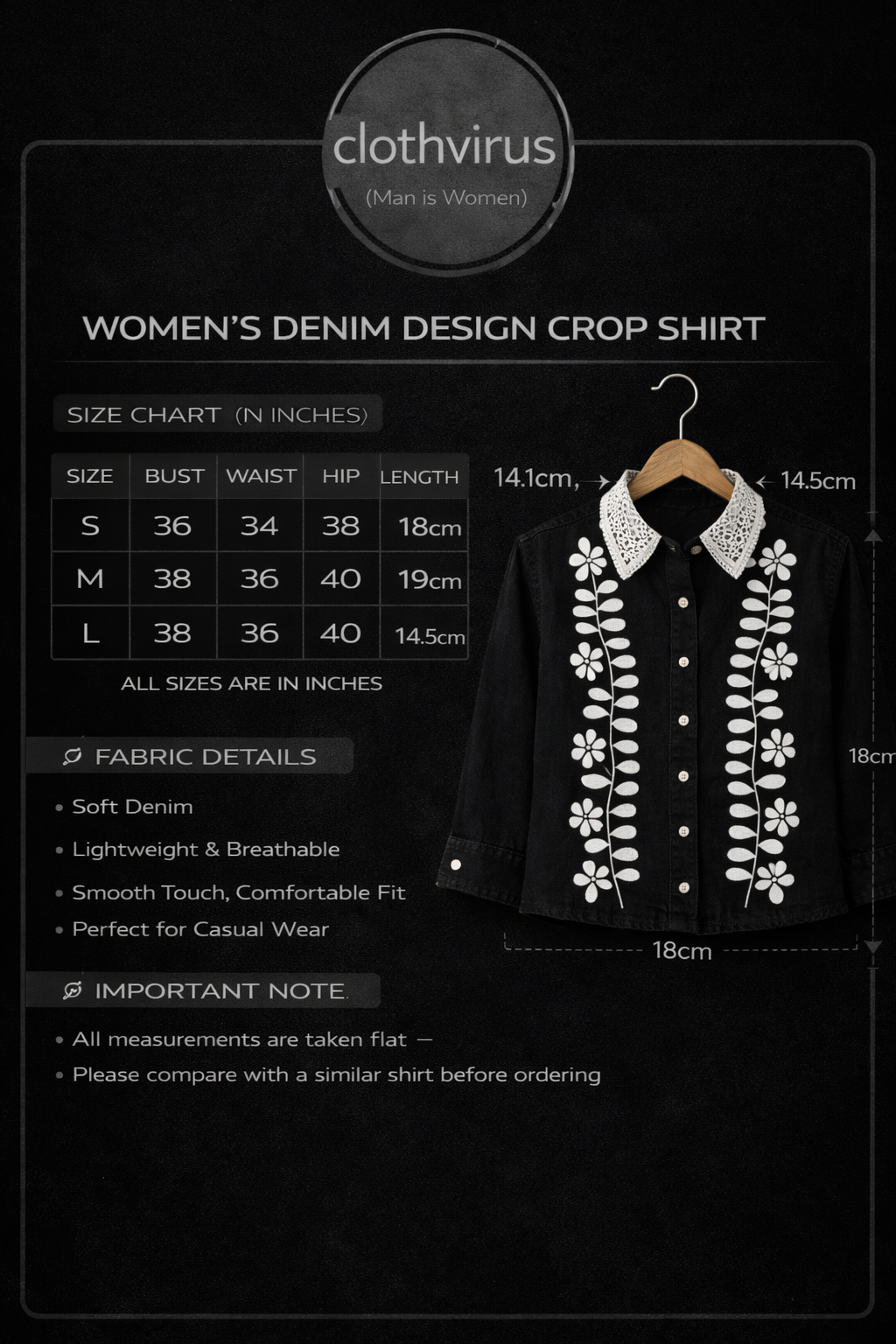 Women's Soft Denim Embroidered Crop Shirt