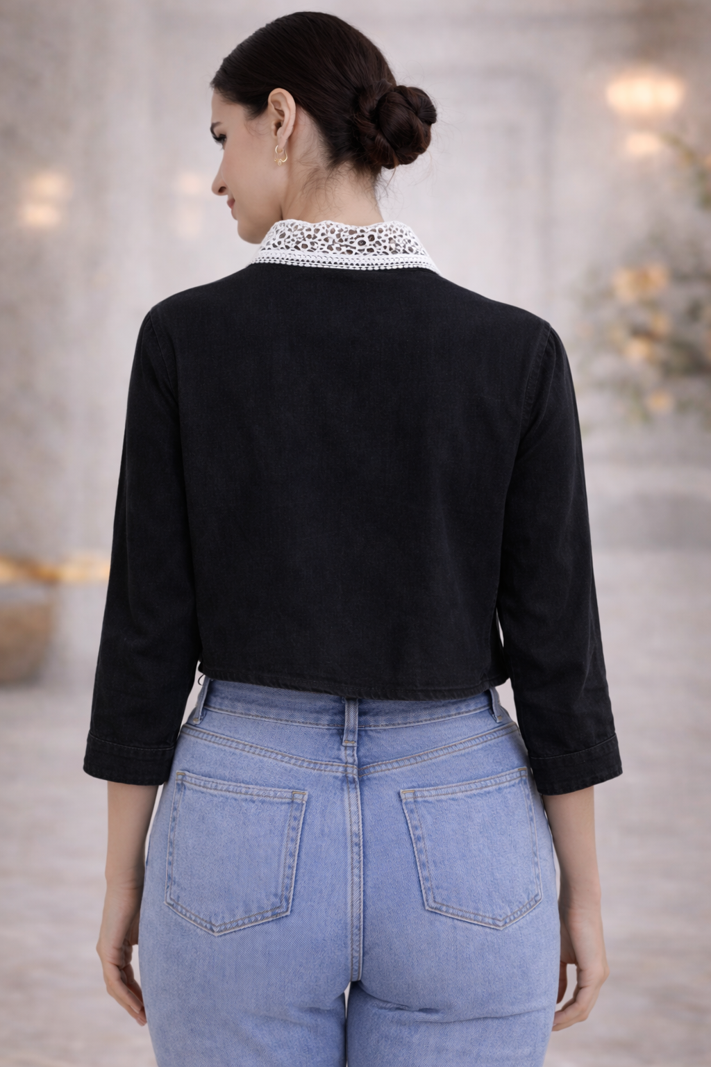 Women's Soft Denim Embroidered Crop Shirt